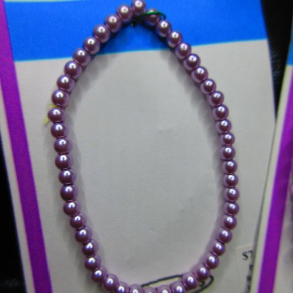 Lavender Purple Glass Pearl 7" Stretchy Bracelet Lot Of 3 Different Bracelets - Picture 2 of 4